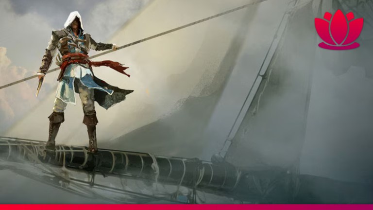 Assassin's Creed Black Flag Resynched - Key art depicting Edward Kenway standing on a boom