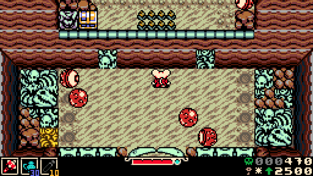 Mina the Hollower game screenshot in Bone Beach cave with eyeball monsters.