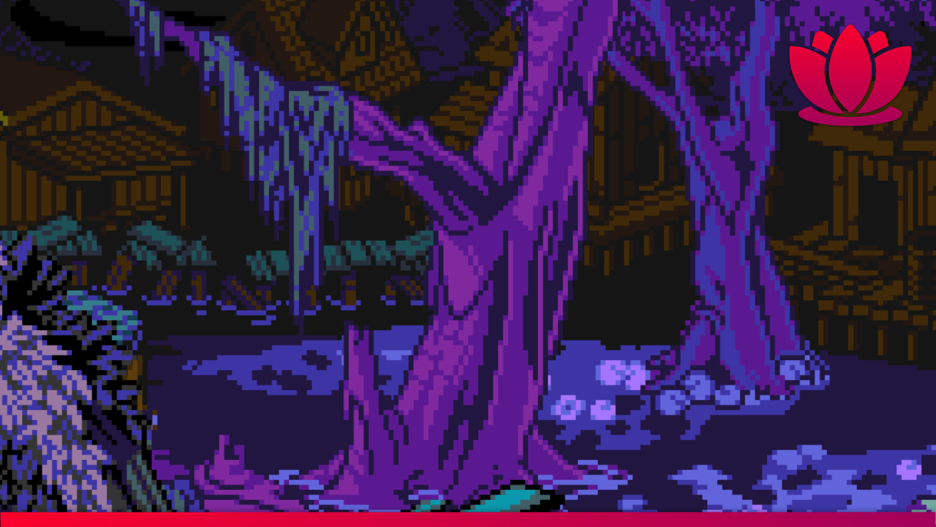 Mina the Hollower bayou location screenshot with purple trees.