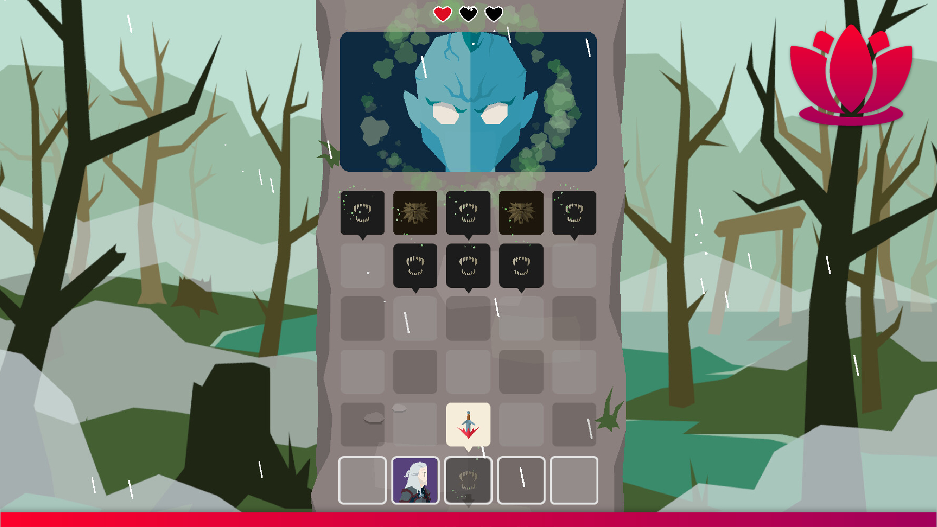 Reigns: The Witcher gameplay screenshot with tile-based combat.