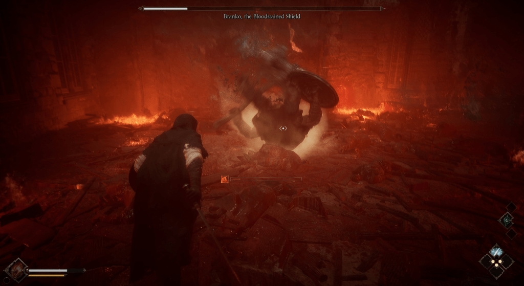 The Relic: First Guardian in-game screenshot of a boss battle in a church.