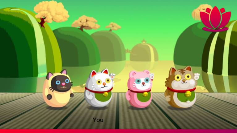 Rhythm Heaven Groove game image showing cartoon cats on a colourful background.