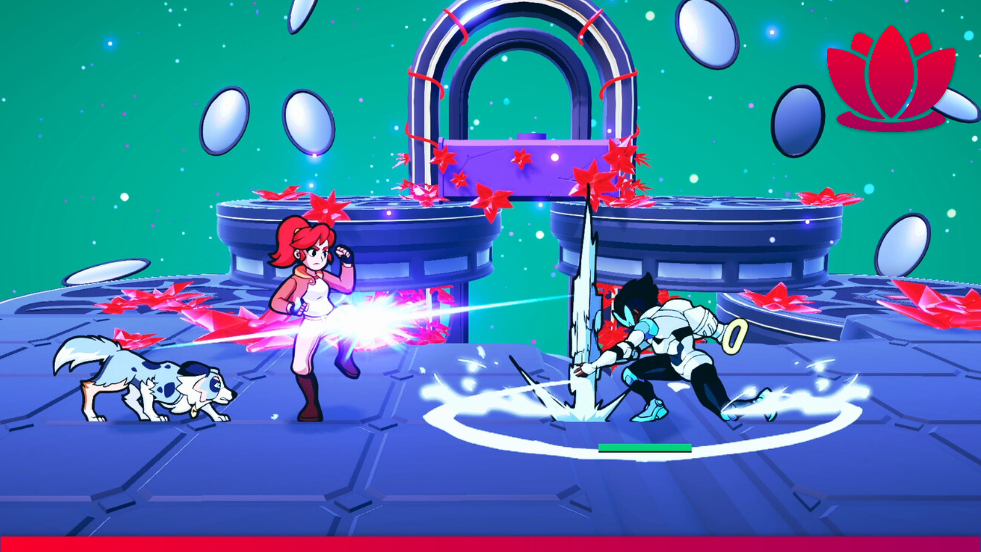 Signy & Mino game screenshot showing a combat sequence in space.