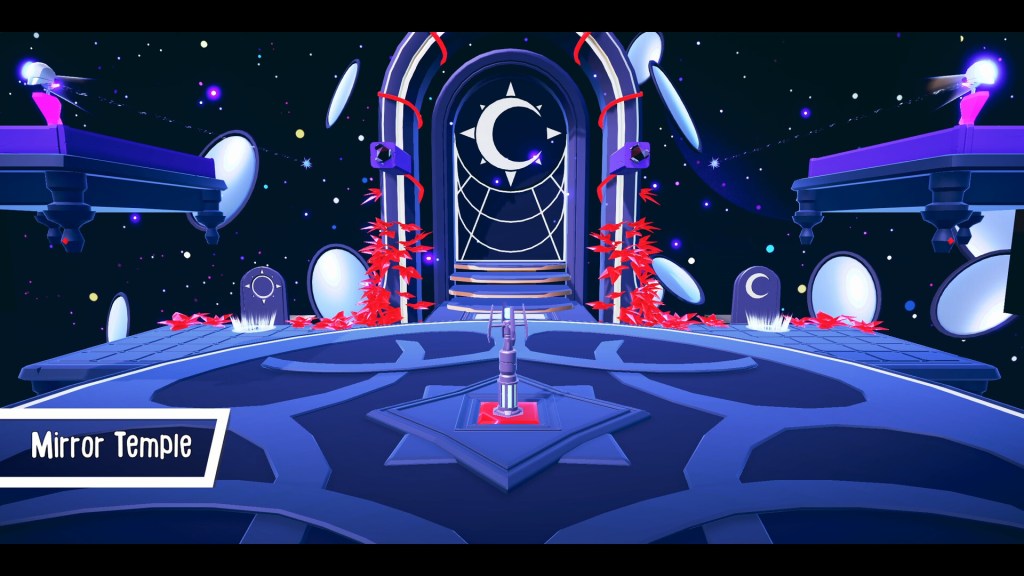 Signy & Mino game screenshot showing a sci-fi styled setting with a temple feeling.