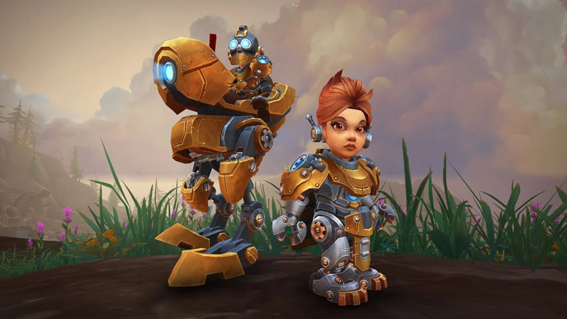 World of Warcraft screenshot of mechagnomes on the grass.