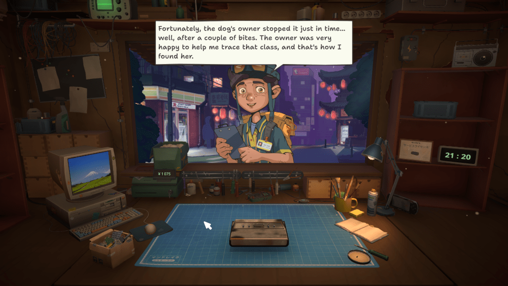 ReStory game screenshot of a character at the shop window.