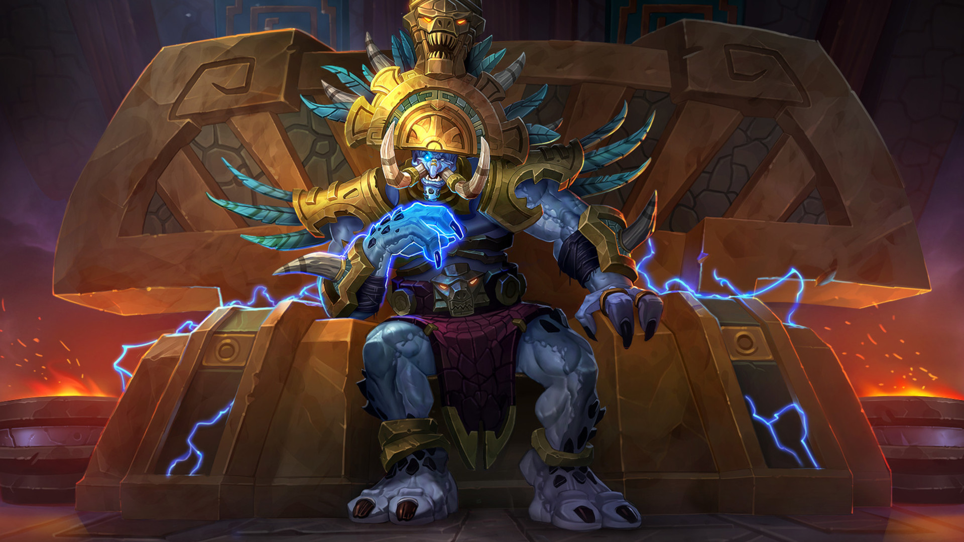 World of Warcraft screenshot of a troll on a regal throne.