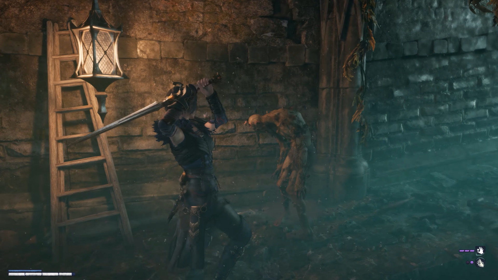 Screenshot from Warlock: Dungeons and Dragons, showing a mighty blade attack.