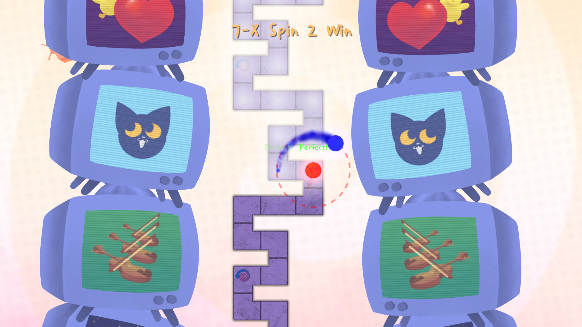 A Dance of Fire and Ice rhythm game level with tv illustrations.