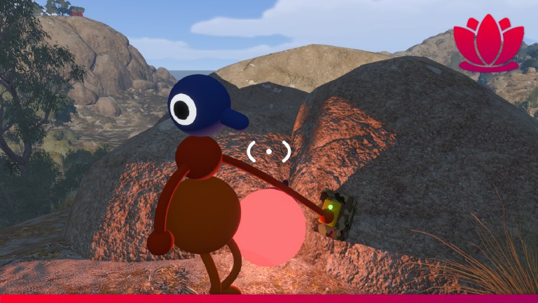 Big Walk screenshot with character pointing at a button.