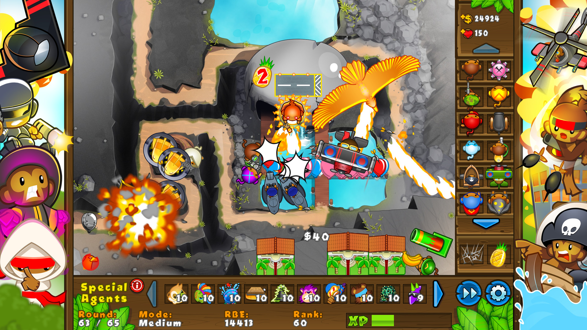 Bloons Tower Defense 5 screenshot showing a map with the splash screen down the side.
