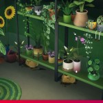Leafy Corner gameplay screenshot with potted plants, green shelves, and sunflowers.