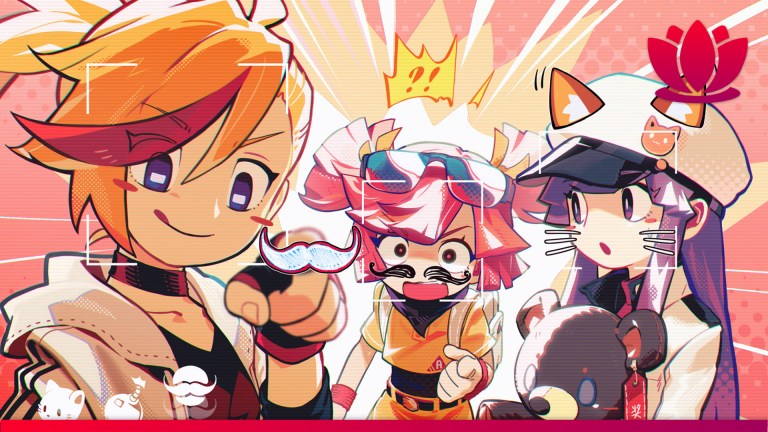 Muse Dash characters with fake mustaches.