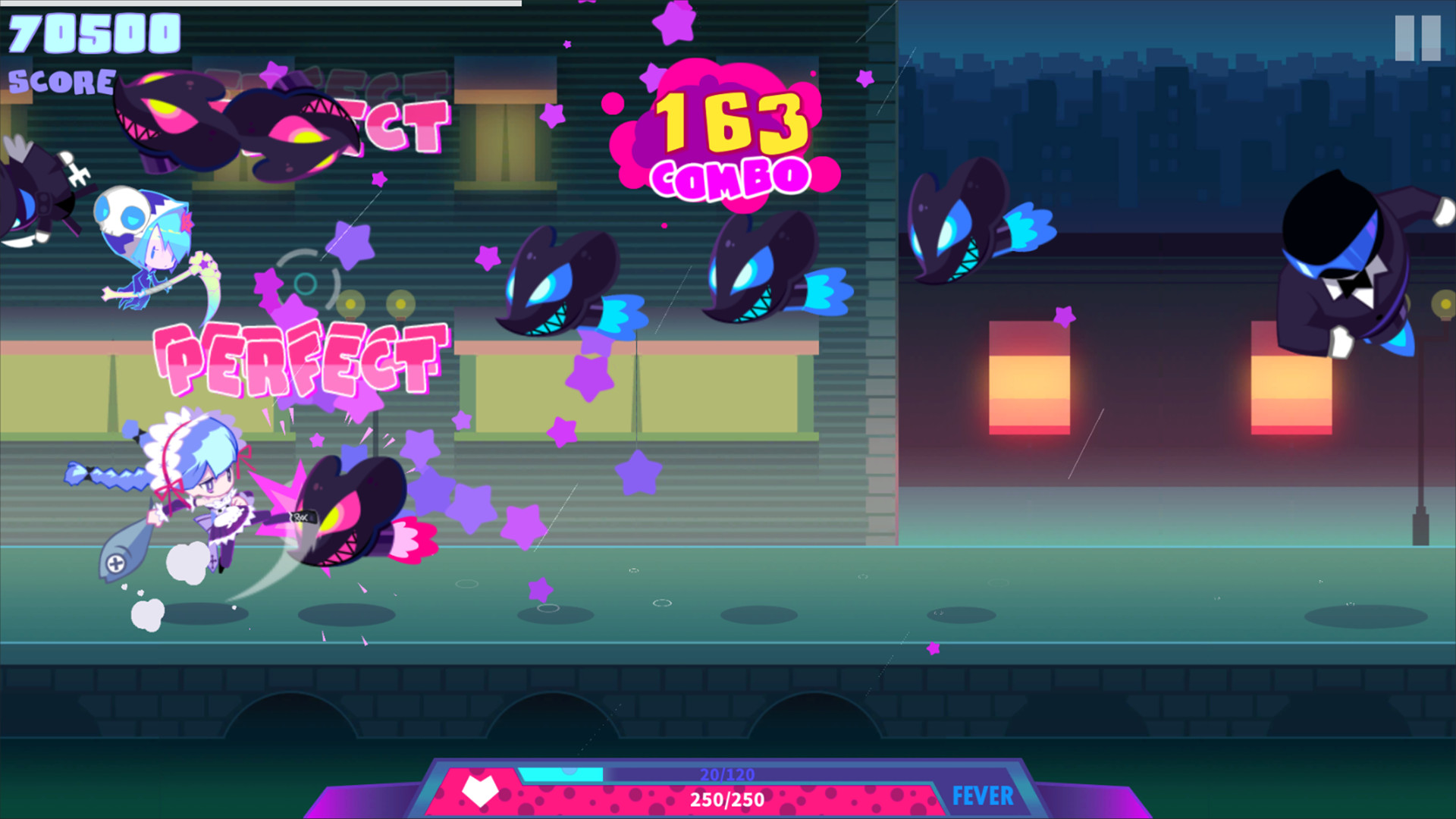 Muse Dash colorful platforming street level.