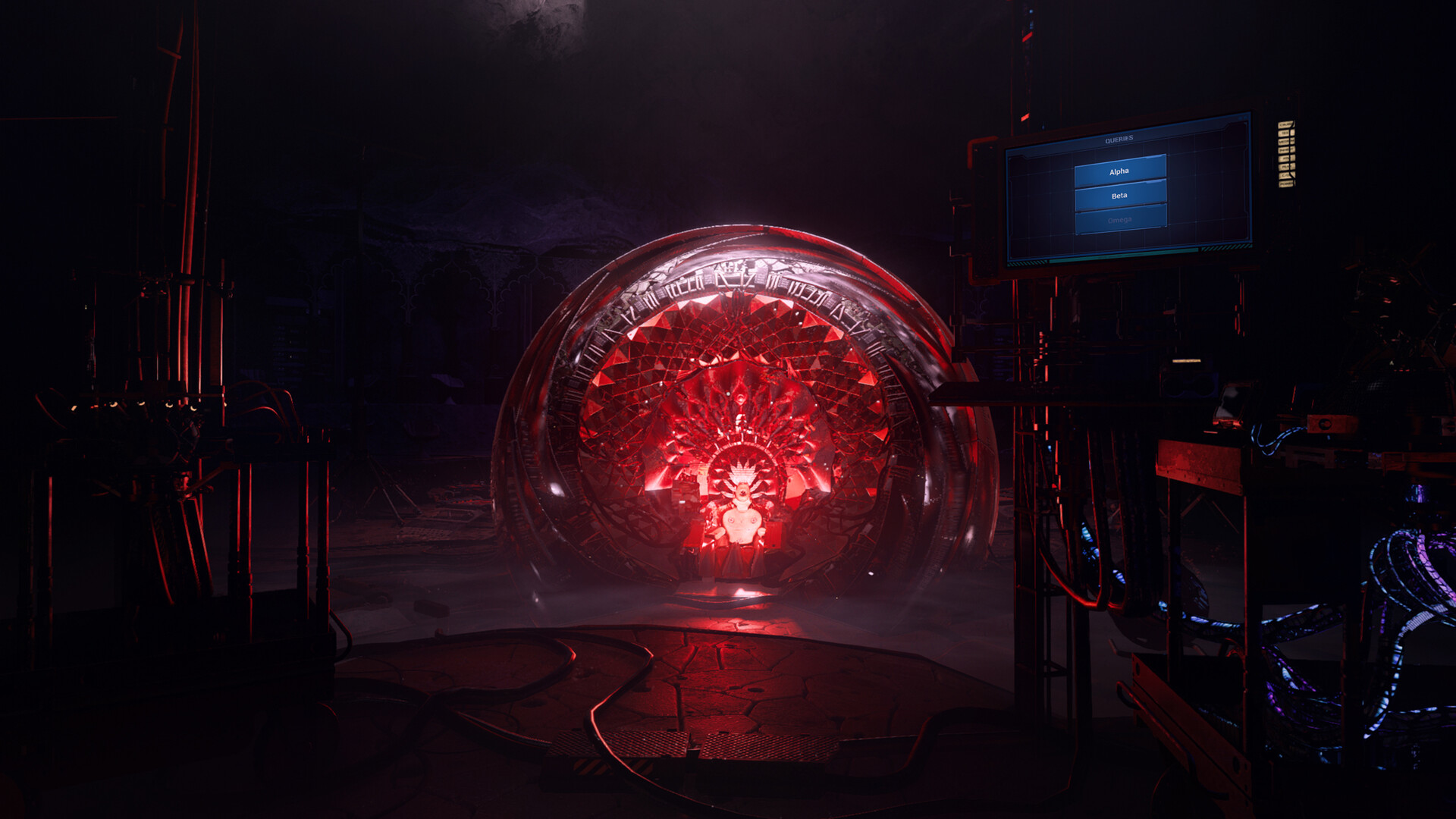 Screenshot of a mysterious red glowing object in ONTOS game.