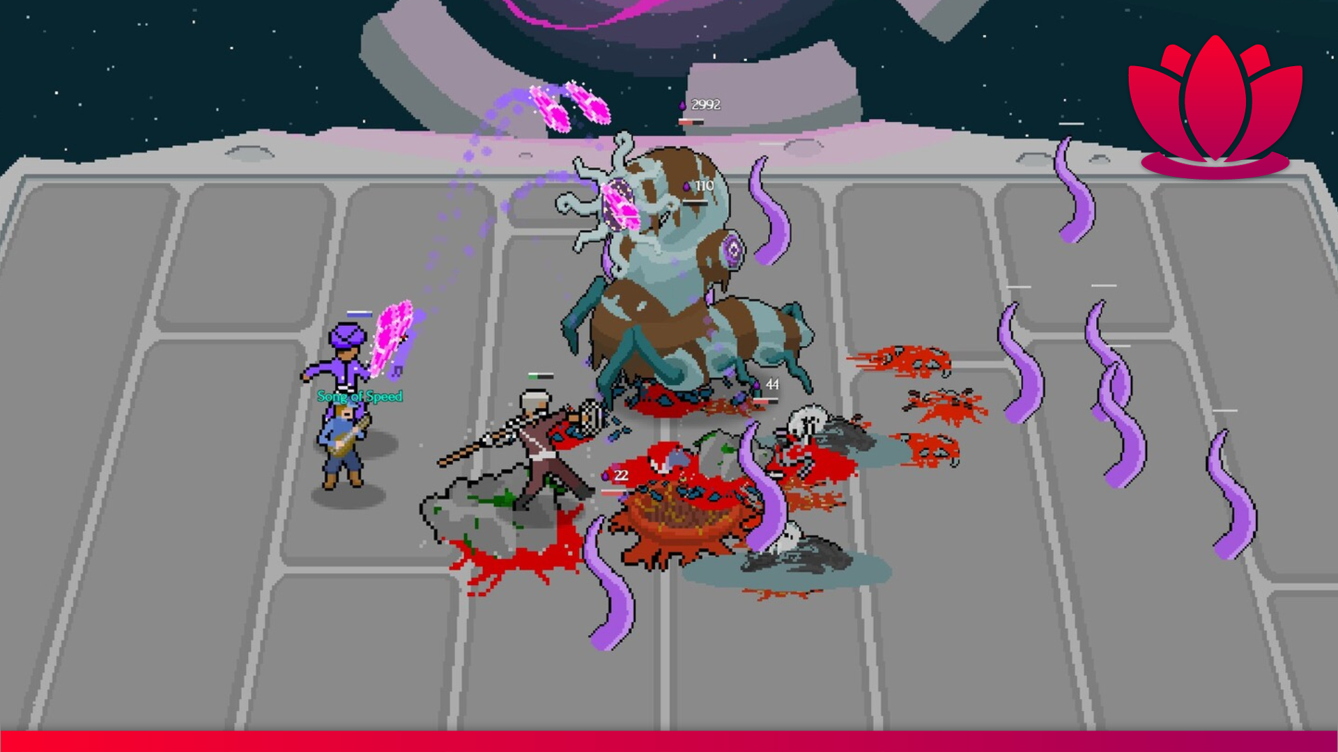Some of You May Die gameplay screenshot showing a battle on a gray battlefield.