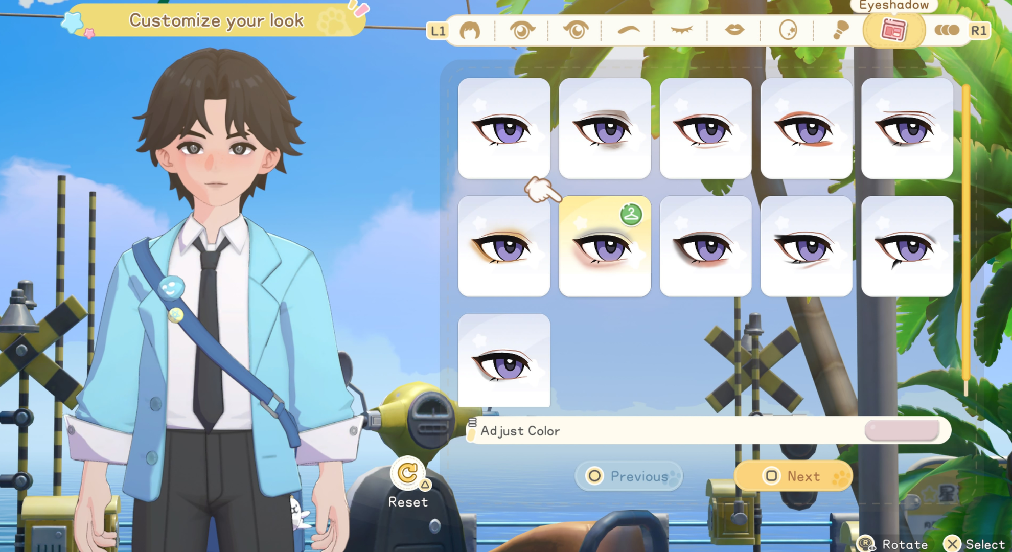 Starsand Island gameplay screenshot showing the character customization screen.