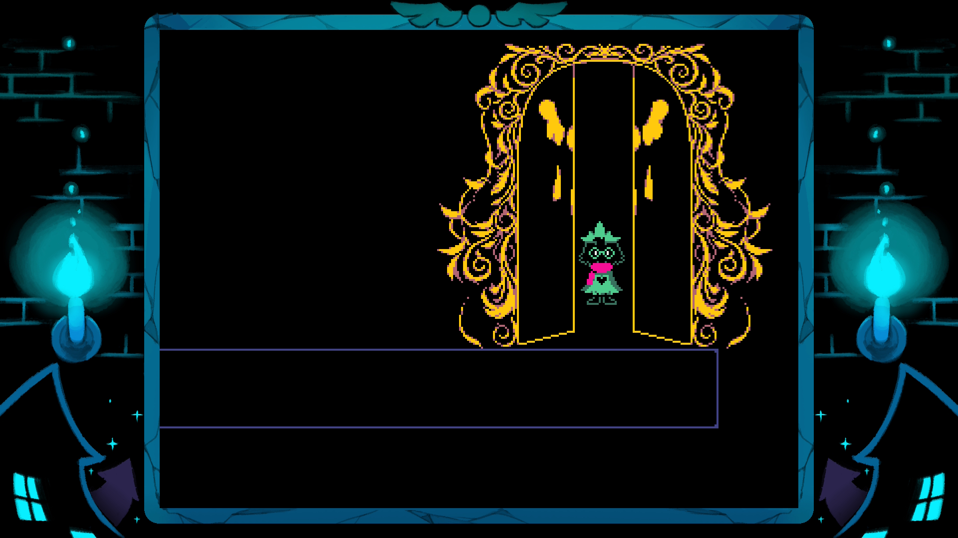 Deltarune screenshot showing Ralsei closing the Great Door.