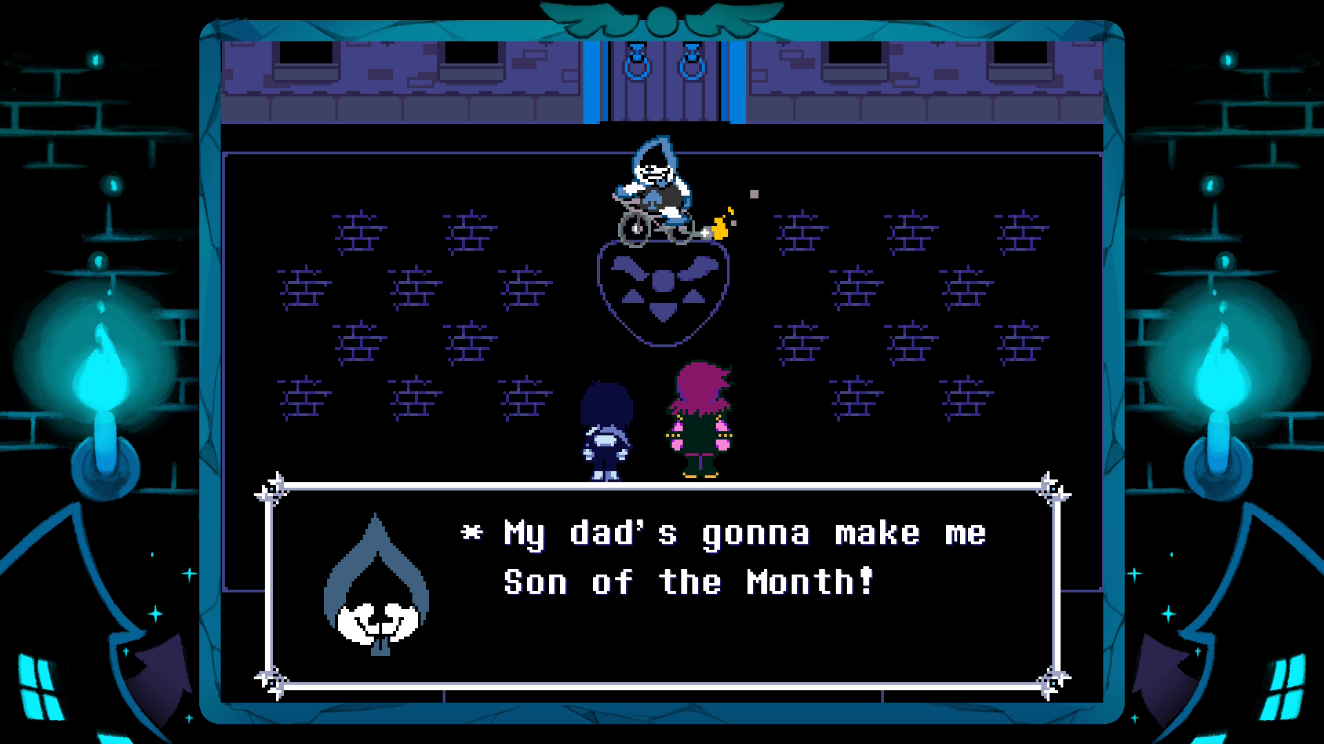 Deltarune screenshot showing Lancer on his bike.