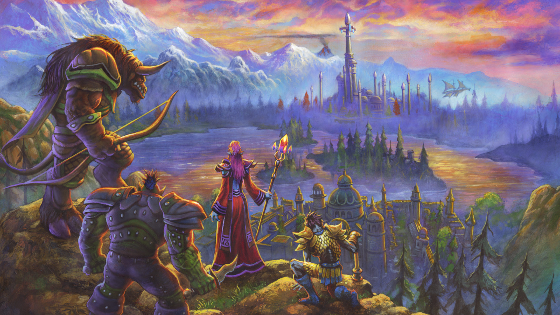 World of Warcraft screenshot showing Horde characters standing looking at the horizon.