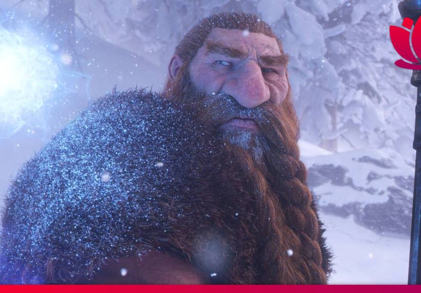 World of Warcraft screenshot showing a Dwarf in the snow.