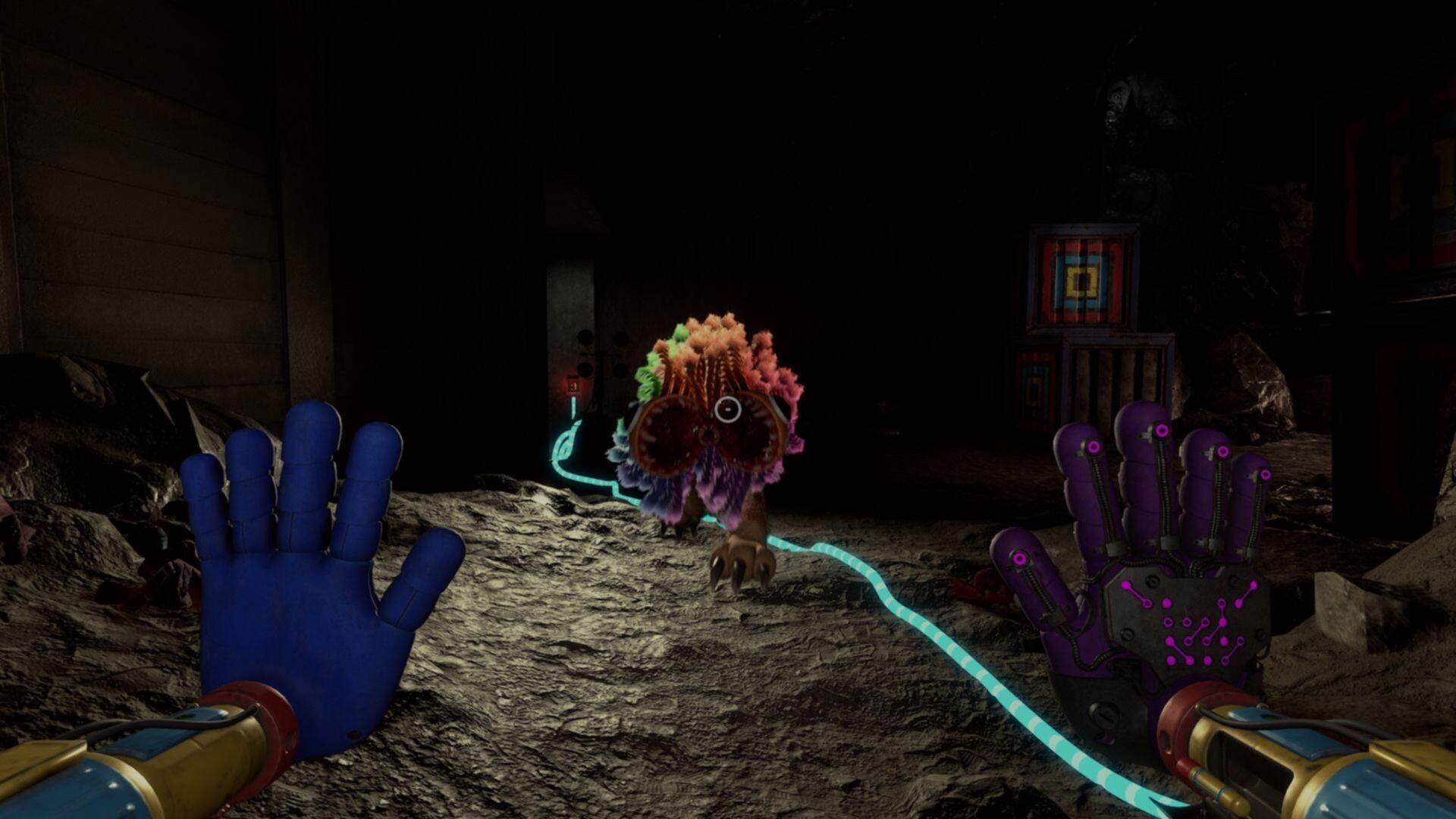 Poppy Playtime screenshot showing Yarnaby running towards the player.