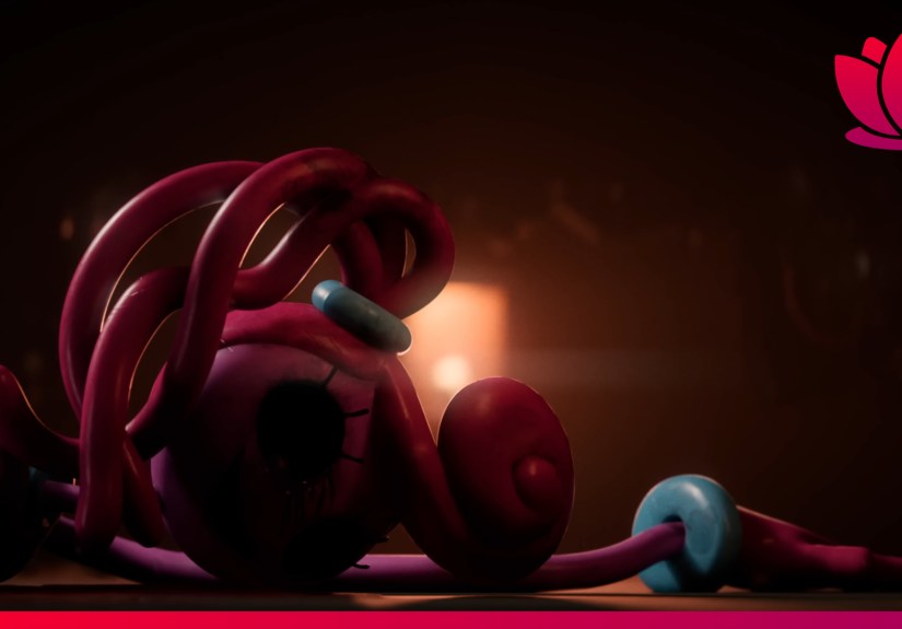 Poppy Playtime screenshot showing Mommy Long Legs on the floor.