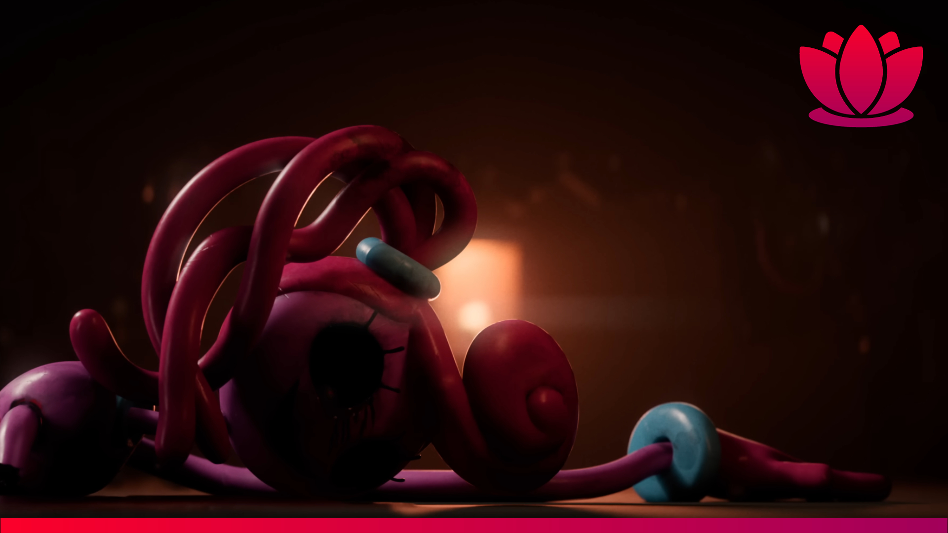 Poppy Playtime screenshot showing Mommy Long Legs on the floor.