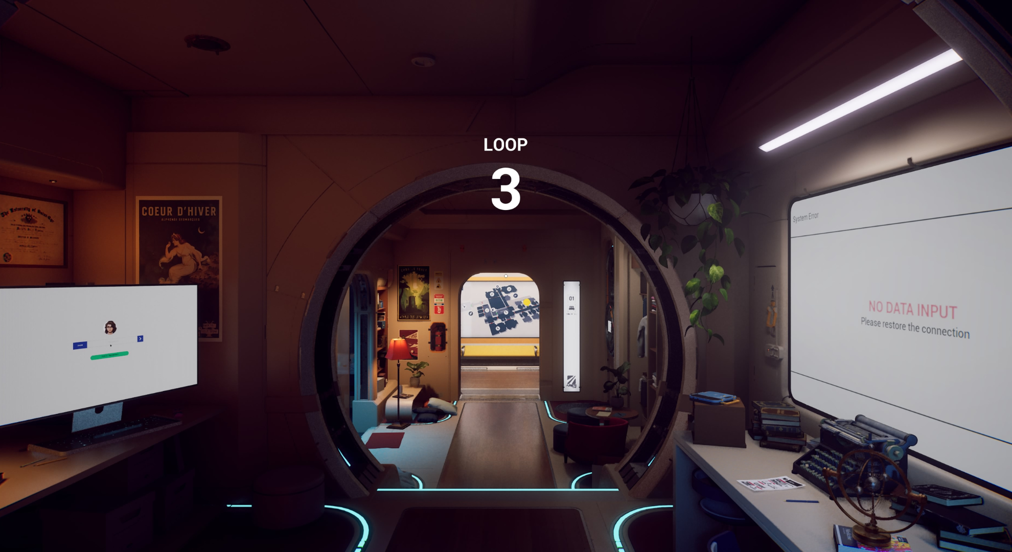 Rivage screenshot showing Miranda's bedroom in Loop 3.