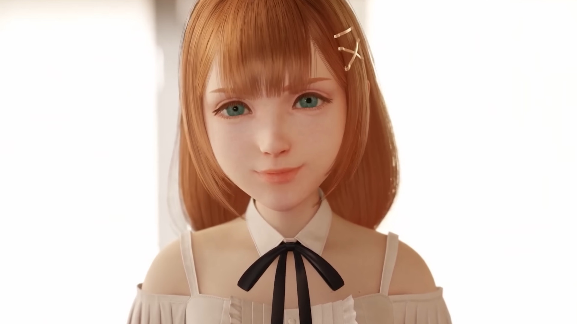 Kingdom Hearts screenshot showing a character with red hair, a white shirt, and a bow.
