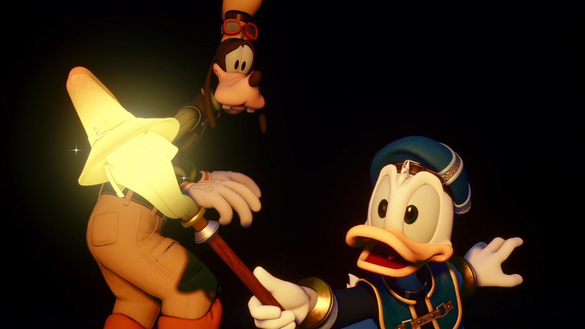 Kingdom Hearts screenshot showing Donald and Goofy.
