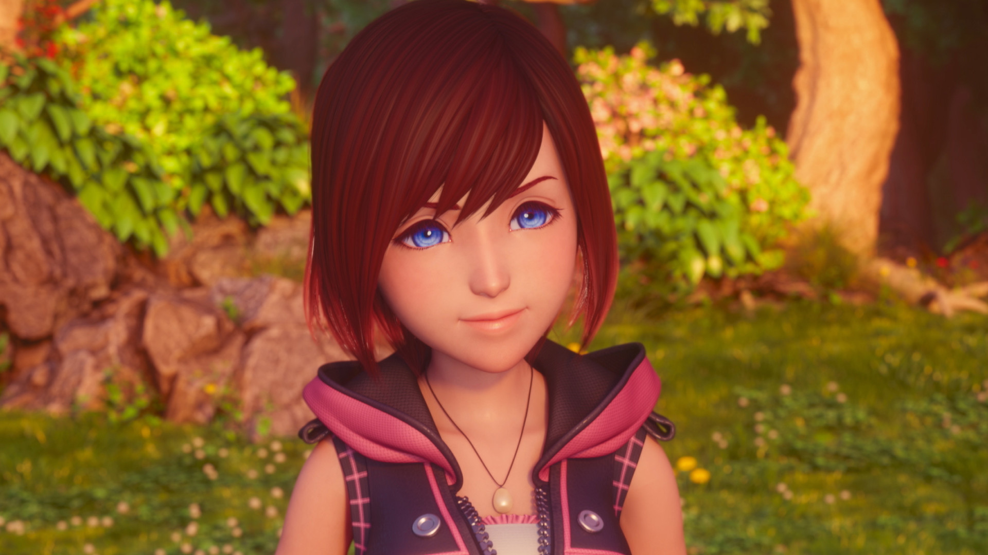 Kingdom Hearts screenshot showing character Kairi in nature.