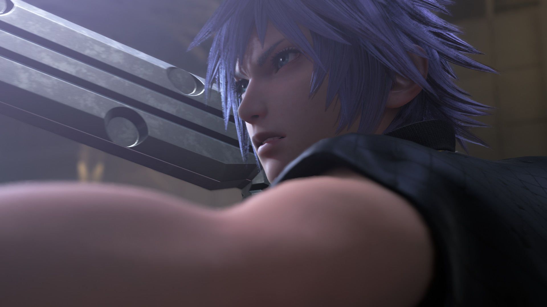 Kingdom Hearts screenshot showing character Riku with blue hair.
