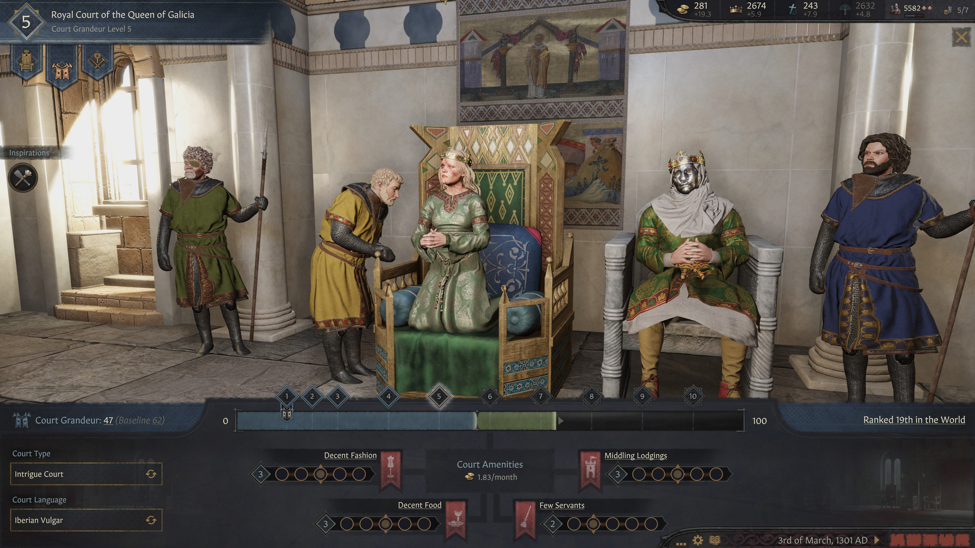 Crusader Kings 3 screenshot showing Royal Court gameplay.