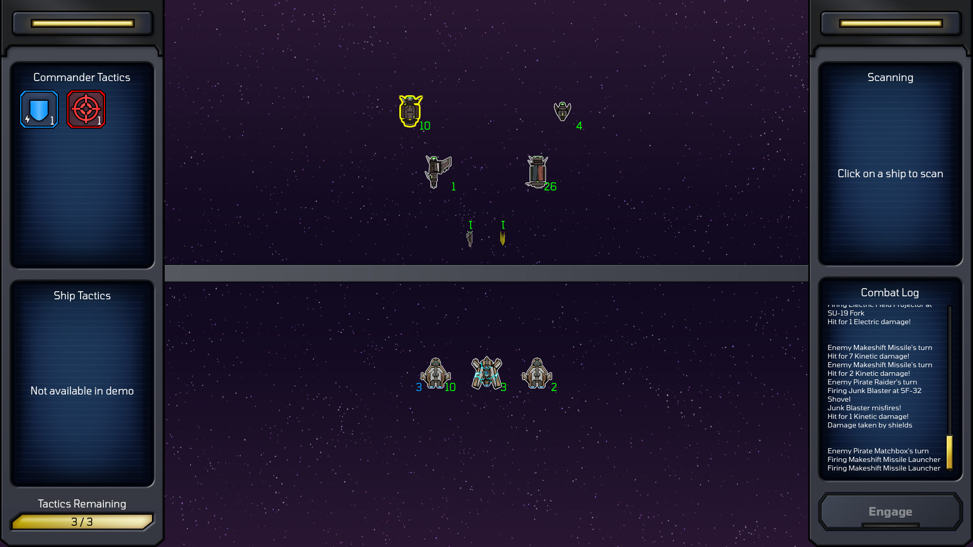 Station Command game screenshot showing a simple space battle.