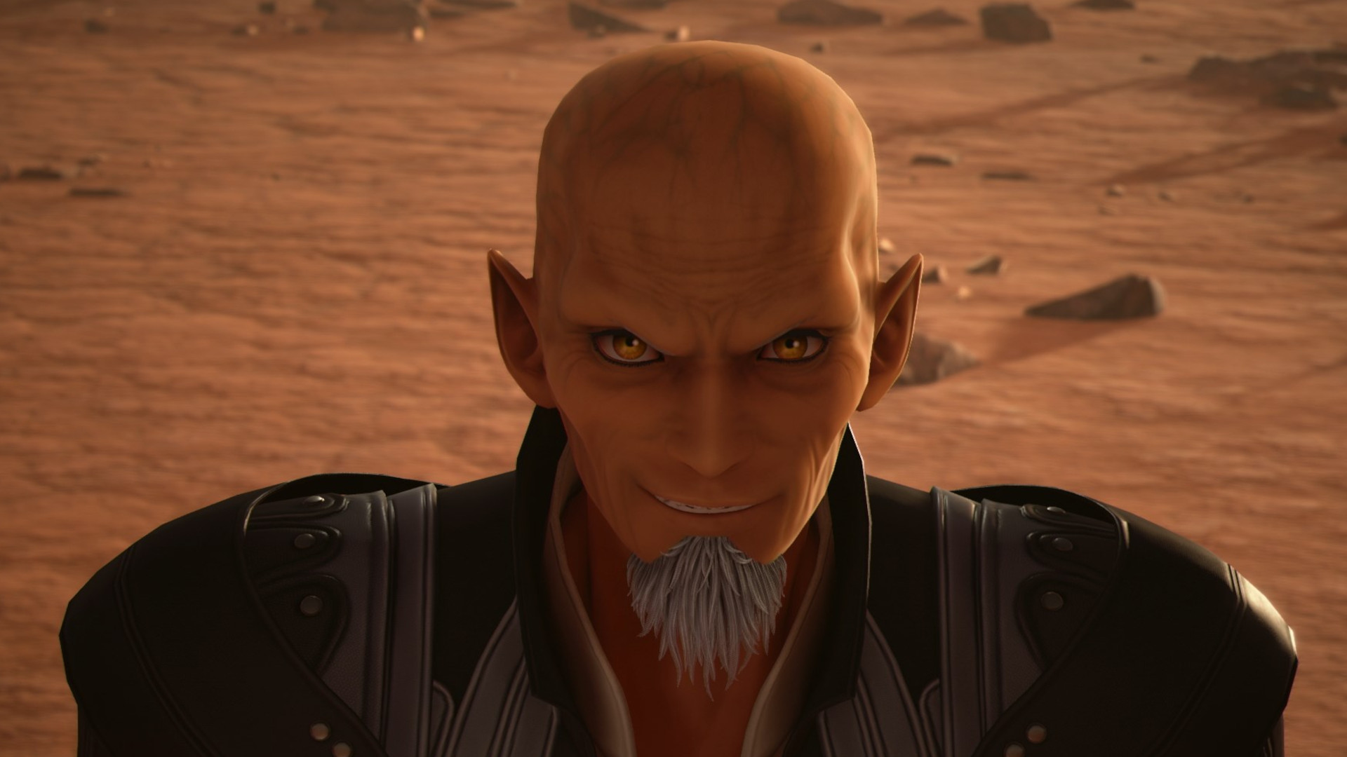 Kingdom Hearts screenshot showing a bald character in the desert.