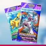 Pokémon TCG Pocket art showing Dual Fusion booster packs.