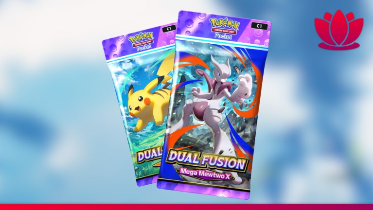 Pokémon TCG Pocket art showing Dual Fusion booster packs.
