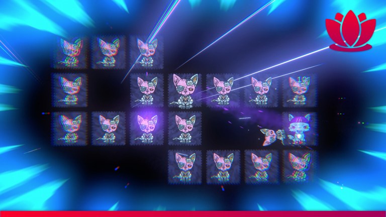 KAZ gameplay screenshot showing an enemy-laden board with electric blue effects around it.