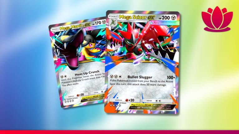 Pokémon TCG Pocket cards showing Mega Scizor and Mega Mawile.
