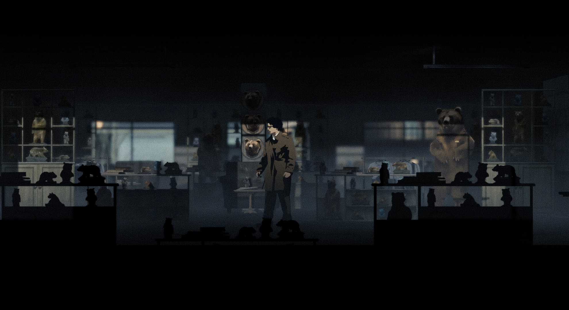 Silver Pines gameplay screenshot showing a gift shop with lots of bear memorabilia.