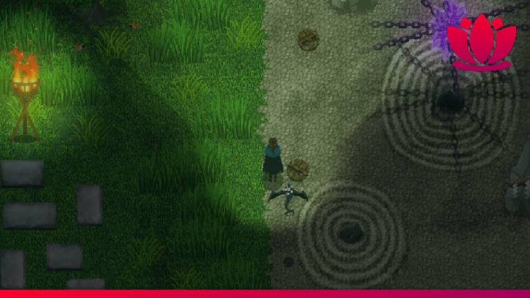 Skautfold: Moonless Knight gameplay screenshot showing a split courtyard.