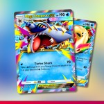 Pokémon TCG Pocket cards showing Mega Sharpedo and Milotic.