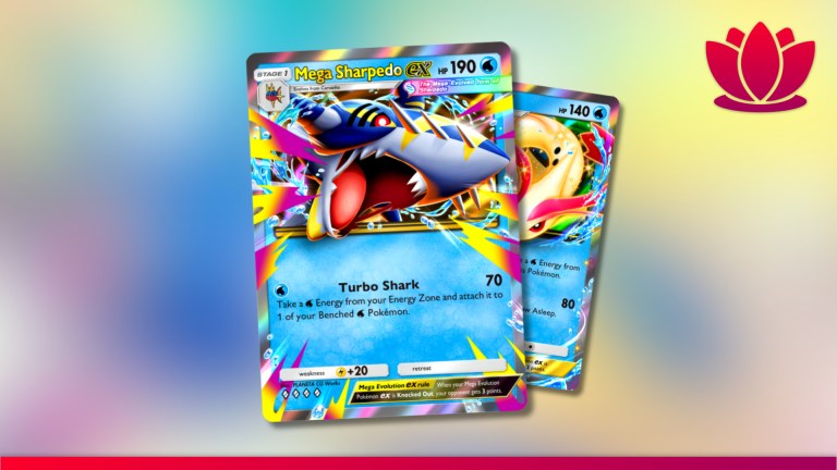 Pokémon TCG Pocket cards showing Mega Sharpedo and Milotic.